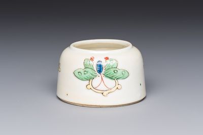 A Chinese famille verte 'Butterflies' water pot with relief design, Kangxi