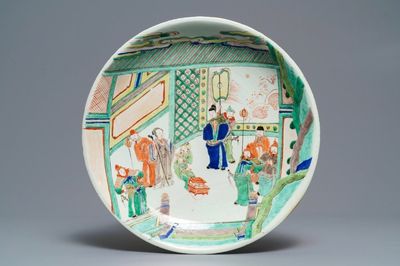 A Chinese famille verte charger with a narrative scene, Kangxi