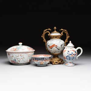 A Chinese famille verte covered bowl, a Dutch-decorated bowl, a gilt-bronze mounted pot-pourri vase and an Imari-style covered jug, Kangxi/Qianlong — foto 1