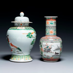 A Chinese famille verte covered vase and a bottle vase, 19th C. — 照片 2