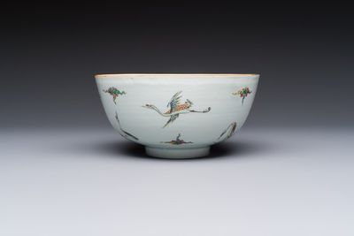 A Chinese famille verte 'Cranes' bowl, Kangxi