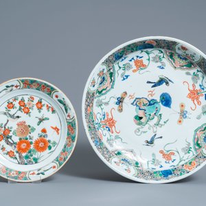 A Chinese famille verte dish and six plates, Kangxi — photo 2
