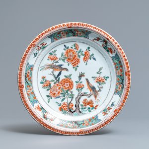 A Chinese famille verte dish with birds among blossoms, Kangxi — 照片 1