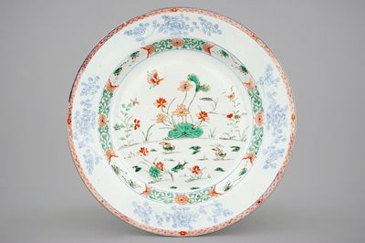 A Chinese famille verte dish with ducks in a pond, Kangxi