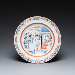 A Chinese famille verte dish with ladies in a pavillion, Yongzheng — photo 1