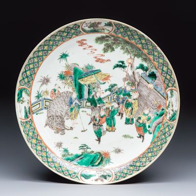 A Chinese famille verte dish with narrative design, 19th C.