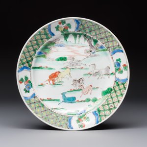 A Chinese famille verte 'Eight Horses' plate, Kangxi — photo 1