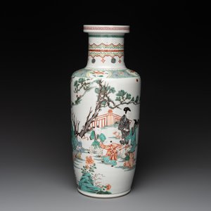A Chinese famille verte 'Er Qiao Bing Du 二喬并讀‘ rouleau vase, Chenghua mark, 20th C. — foto 2
