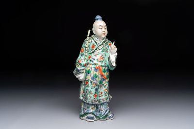 A Chinese famille verte figure of Han Xiangzi 韓湘子, Jiangxi mark, 19th C.