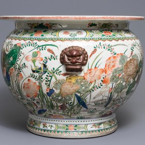 A Chinese famille verte fish bowl with birds among flowers, 19/20th C. — 照片 5