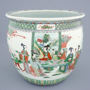 A Chinese famille verte fish bowl with figures, 19th C. — 照片 7