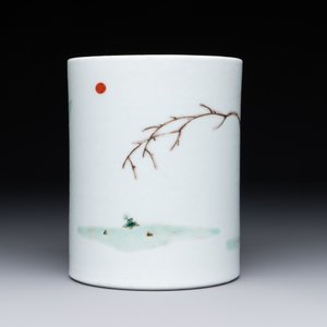 A Chinese famille verte 'fisherman' brush pot, 19th C. — foto 2
