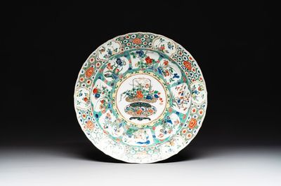A Chinese famille verte 'flower basket' dish, artemisia leaf mark, Kangxi