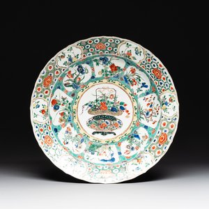 A Chinese famille verte 'flower basket' dish, artemisia leaf mark, Kangxi — photo 1