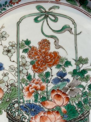 A Chinese famille verte 'flower basket' dish, ding mark, Kangxi — photo 2