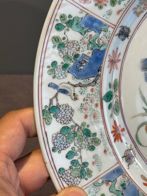 A Chinese famille verte 'flower basket' dish, ding mark, Kangxi — photo 6