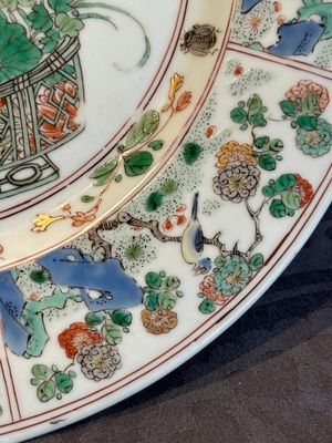 A Chinese famille verte 'flower basket' dish, ding mark, Kangxi — photo 10