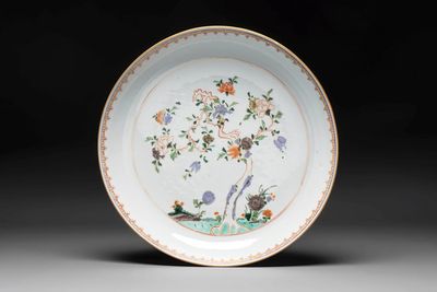 A Chinese famille verte 'flowering tree' dish, Yongzheng