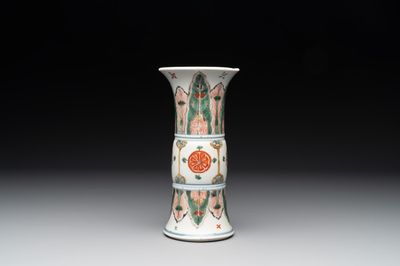 A Chinese famille verte 'gu' vase with stylised floral design, Kangxi