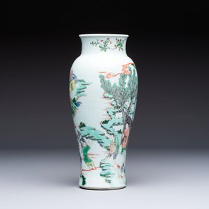 A Chinese famille verte 'Guanyin Zun' vase with narrative design, 19/20th C. — photo 2