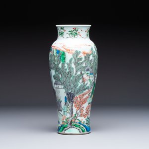 A Chinese famille verte 'Guanyin Zun' vase with narrative design, 19/20th C. — photo 4