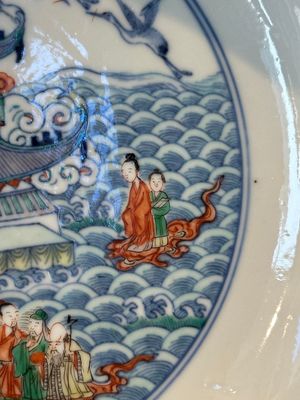 A Chinese famille verte 'Hai Wu Tian Chou 海屋添筹' plate, Yongzheng mark, 19th C. — foto 3