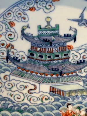 A Chinese famille verte 'Hai Wu Tian Chou 海屋添筹' plate, Yongzheng mark, 19th C. — foto 4