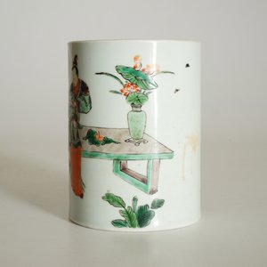 A Chinese famille verte Kangxi style brush pot, 19/20th C. — 照片 8