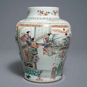 A Chinese famille verte Kangxi-style vase, 19/20th C. — 照片 1