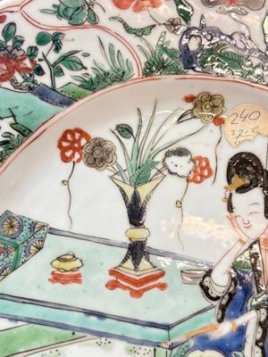 A Chinese famille verte 'lady and her cat' dish, Ding mark, Kangxi — photo 4