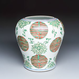 A Chinese famille verte 'Lotus and Shou' vase — photo 1