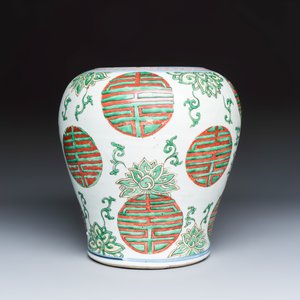 A Chinese famille verte 'Lotus and Shou' vase — photo 4