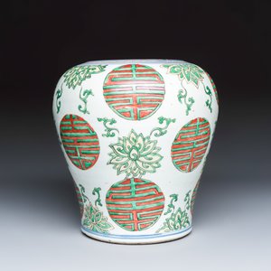 A Chinese famille verte 'Lotus and Shou' vase — photo 5
