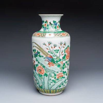 A Chinese famille verte 'Pheasants among Flowering branches' vase, 19th C.