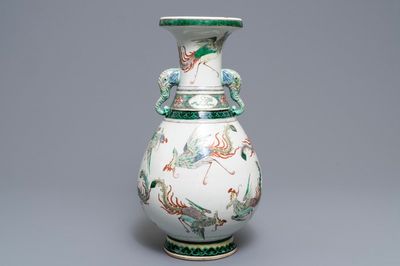 A Chinese famille verte 'phoenix' vase, 19th C.