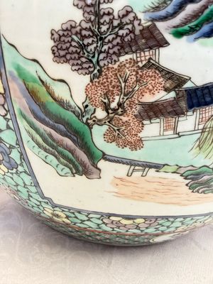 A Chinese famille verte 'Phoenixes and Mountainous Landscape' fish bowl or jardinière, 19th C. — 照片 3