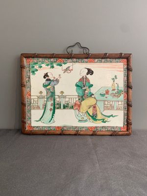 A Chinese famille verte plaque with ladies in a garden, Kangxi — photo 1
