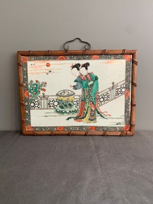 A Chinese famille verte plaque with ladies in a garden, Kangxi — photo 1
