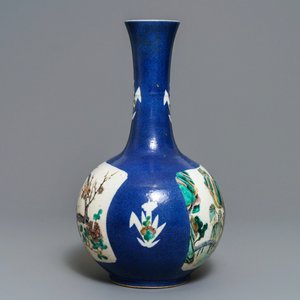 A Chinese famille verte powder blue-ground bottle vase, 19th C. — photo 2
