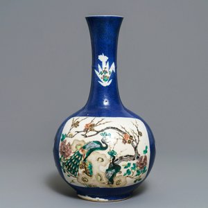 A Chinese famille verte powder blue-ground bottle vase, 19th C. — photo 3