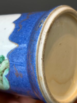 A Chinese famille verte powder-blue-ground 'court lady' beaker vase, Kangxi — photo 12