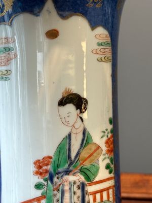 A Chinese famille verte powder-blue-ground 'court lady' beaker vase, Kangxi — photo 10