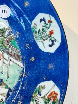 A Chinese famille verte powder-blue-ground 'landscape' dish, Kangxi — 照片 4