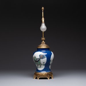 A Chinese famille verte  powder-blue-ground 'mythical animal' vase with gilt bronze lamp mounts, 19th C. — photo 2