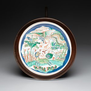 A Chinese famille verte powder-blue-ground 'qilin and phoenix' dish mounted as guéridon, Kangxi and later — 照片 1