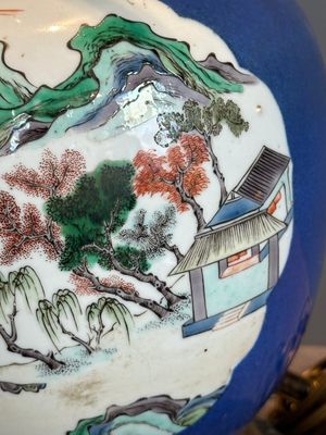 A Chinese famille verte powder blue-ground vase mounted as lamp, 19th C. — photo 16