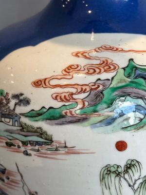 A Chinese famille verte powder blue-ground vase mounted as lamp, 19th C. — photo 18