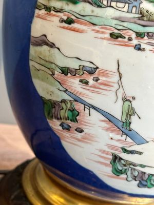 A Chinese famille verte powder blue-ground vase mounted as lamp, 19th C. — photo 20