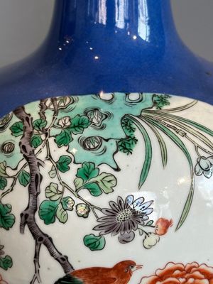 A Chinese famille verte powder blue-ground vase mounted as lamp, 19th C. — photo 8