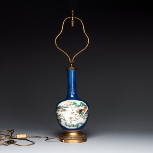 A Chinese famille verte powder blue-ground vase mounted as lamp, 19th C. — photo 1